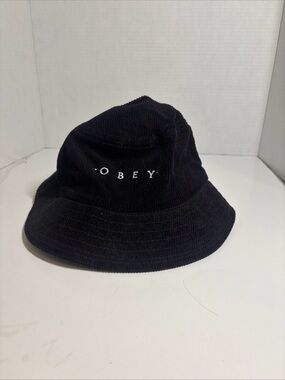Obey Black Corduroy Bucket Hat with Interior Logo Tag 7-8 inches